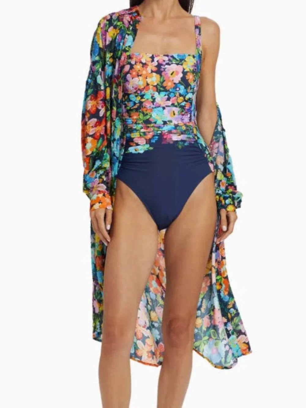 Johnny Was Wild Bloom Ruched One Piece Swimsuit